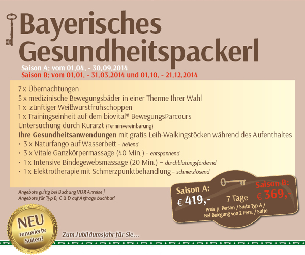 Das bayerische Gesundheitspackerl - lassen Sie sich in Bad Füssing verwöhnen